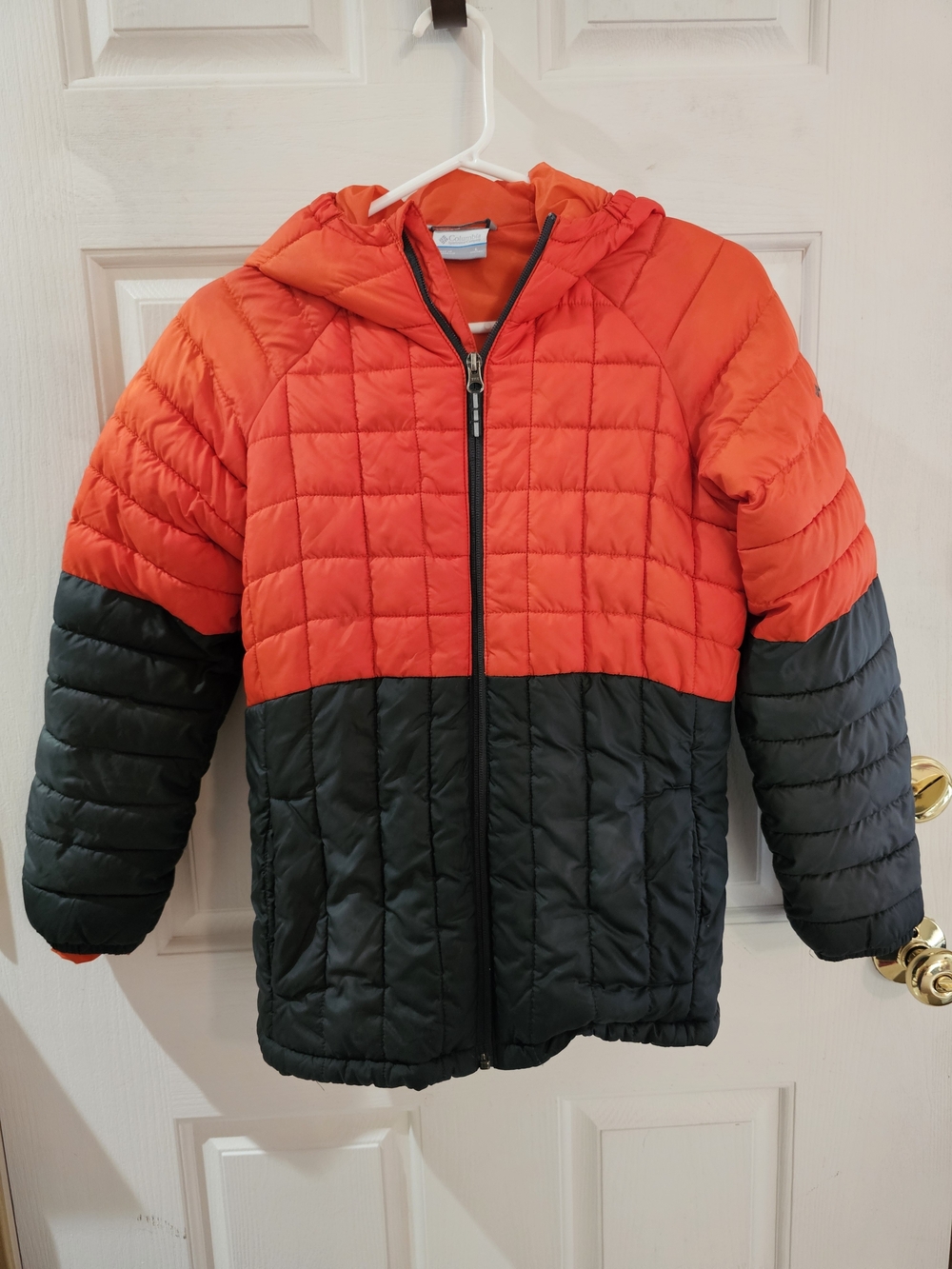 Kids Colorblock Hooded Puffer Jacket - Orange/Black